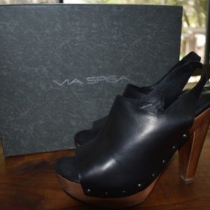 Via Spiga V-Astro Wood and Leather Slingback